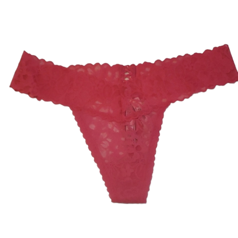 Victoria's Secret Sheer Floral Lace Pink Thong String Panty Underwear BN Xlarge